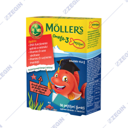 Möller’s Omega-3 strawberry flavored jelly fish Omega 3 gumeni ripcinja so vkus na jagoda